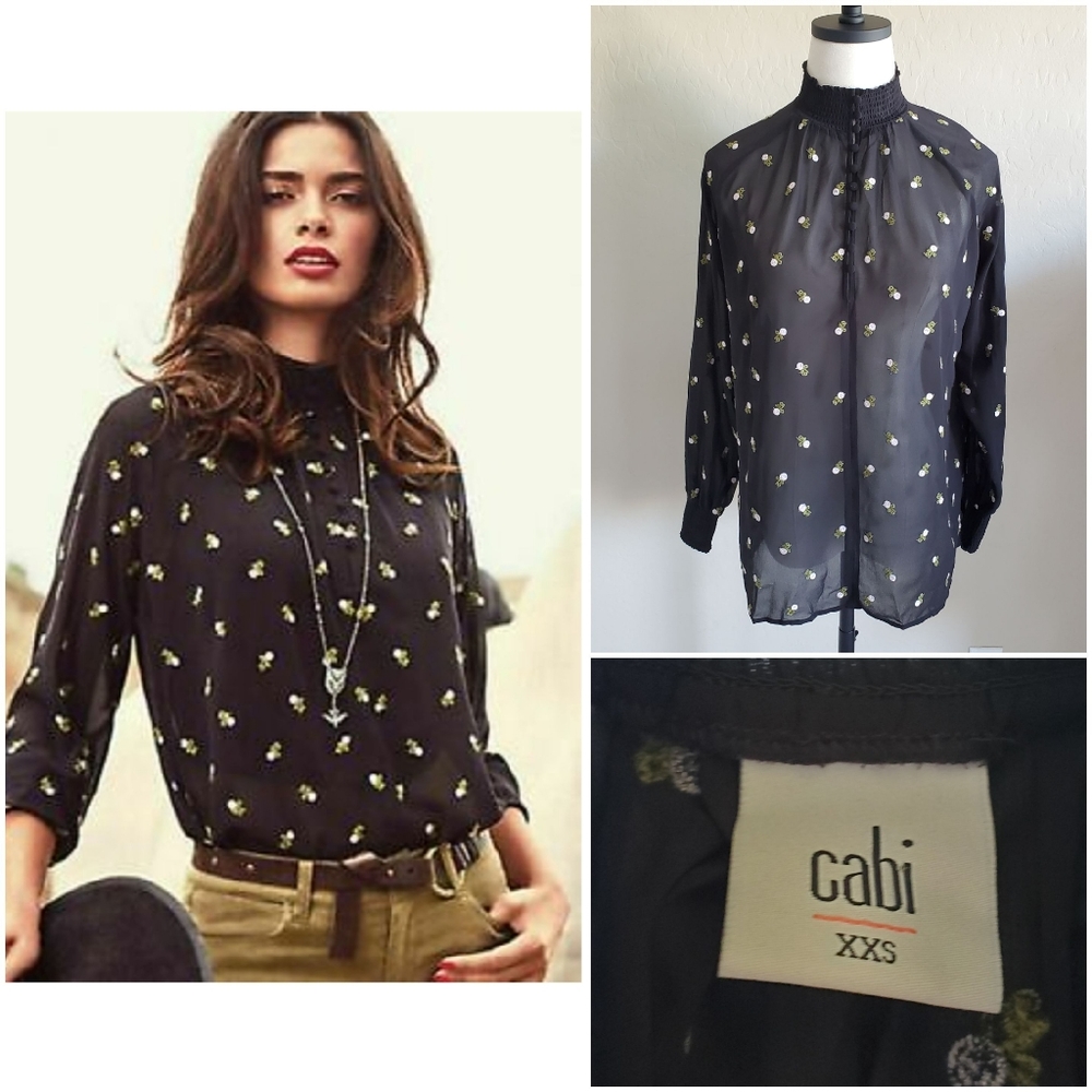 CAbi Embroidered‎ Sheer Floral BlouseSize XXS